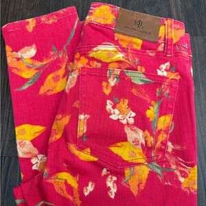 Lauren Ralph Lauren Pants Womens Size 2 Pink Floral High Rise Skinny Ankle Jeans